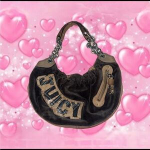 Juicy Couture Black and Tan Hobo Bag with Chain Detail